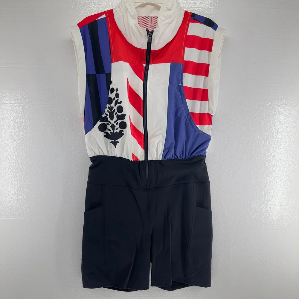 FREE PEOPLE MOVEMENT ROMPER Race To The Top SPORT Onesie BIKER SHORTS WOMENS L - Picture 2 of 15